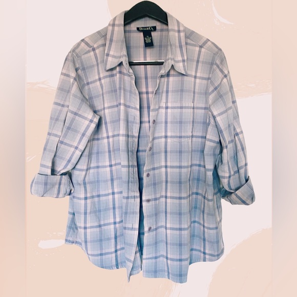 Denim&Co Lavender Plaid Button Down - Picture 3 of 4